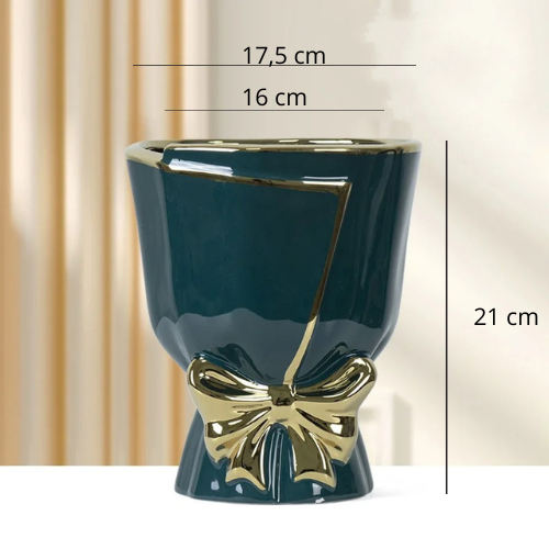 Vaso de Flor Buquê de Luxo Bordas Douradas